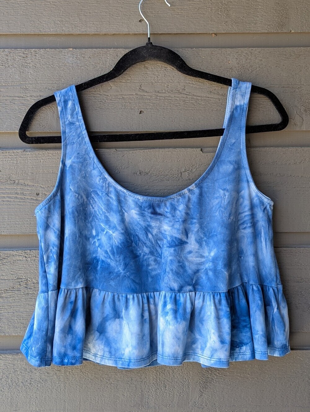 Impeccable Pig Blue Tie-Dye Peplum Cropped Tank Top Small Oversized Made in USA
